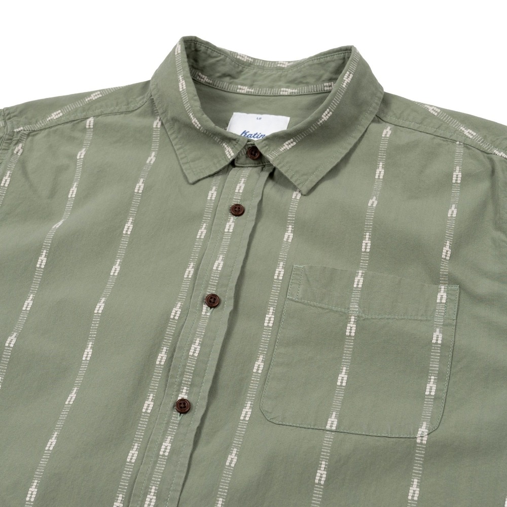 Katin Mens Button Up Geometric Striped Print Short Sleeve Large Casual Beach